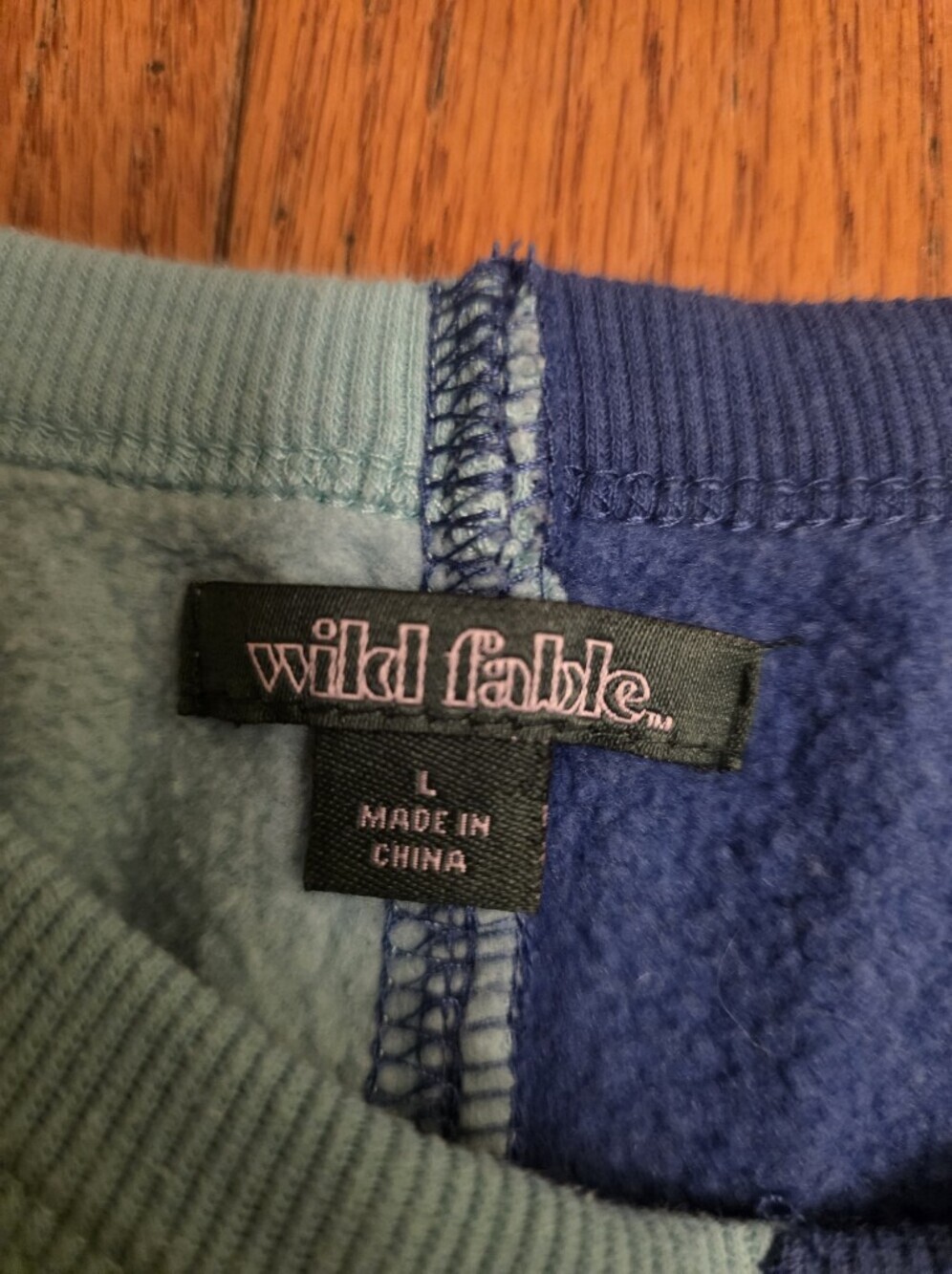 wild fable Two-Tone Mint Green and Navy Split Graphic Sweatshirt - Picture 3 of 5